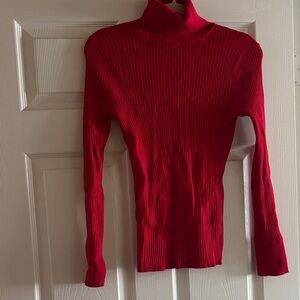 LOFT Red Ribbed Turtleneck Blouse